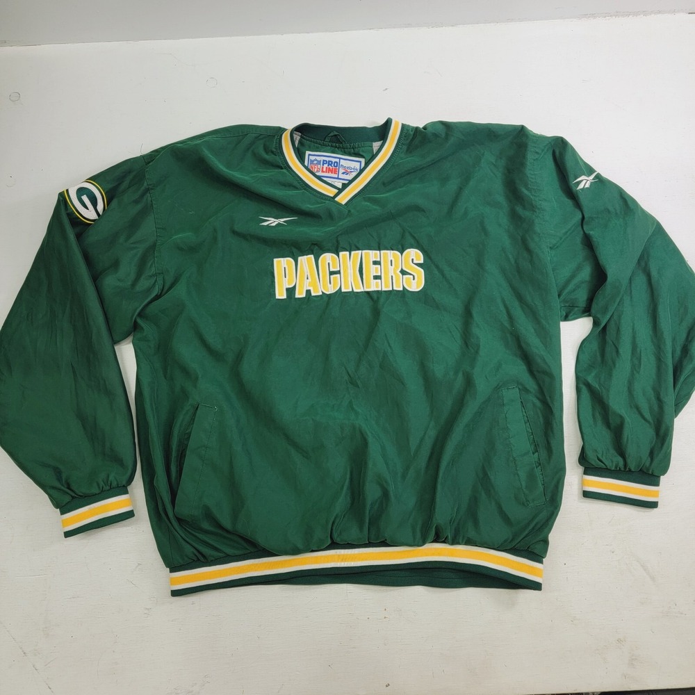 Vintage 90's Reebok PRO LINE Green Bay Packers Windbreaker Pullover Mens Sz 2XL